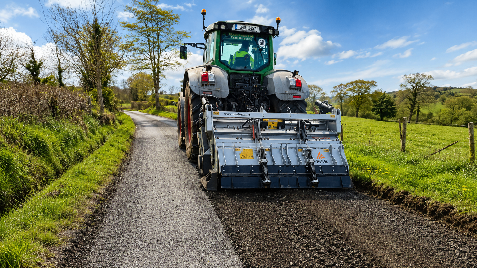 FAE MTM 225 HP crusher rebuilding a rural Irish road for Roadteam Ltd
